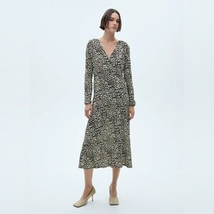 Mango Ecru leopard print long dress NWT